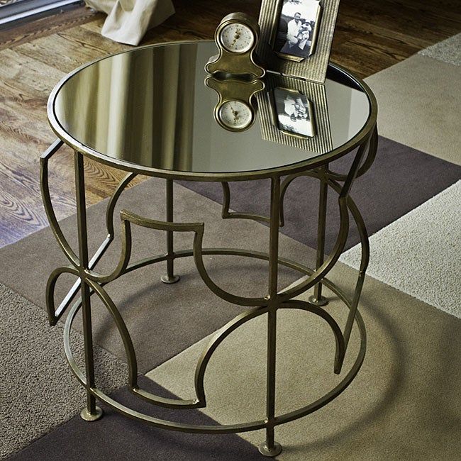 Brass Plated Iron Mirrored Round Sidetable (india Inside Round Iron Console Tables (View 12 of 20)