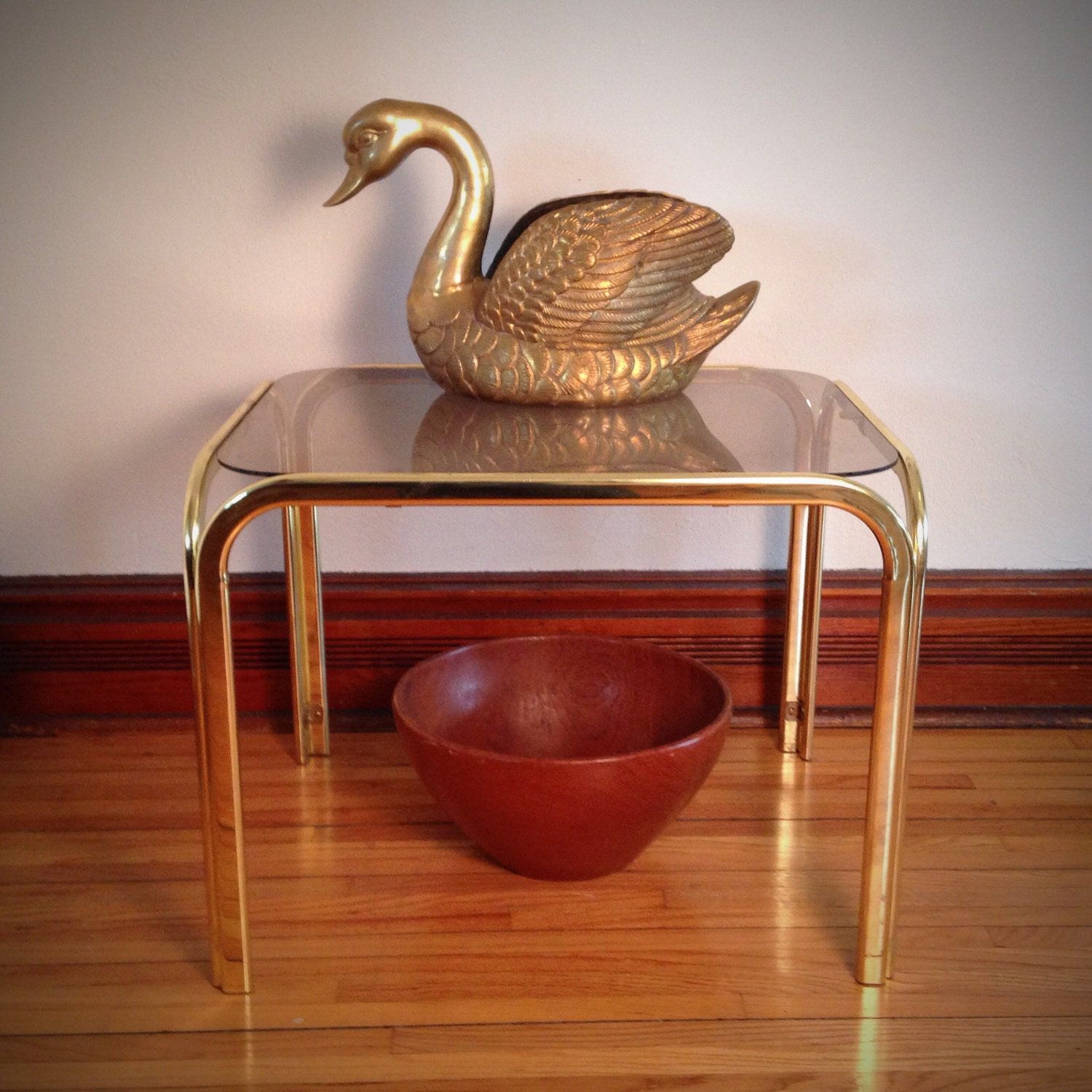 Brass Side Table With Smoked Glass Top – Brass Finish Intended For Brass Smoked Glass Console Tables (View 16 of 20)