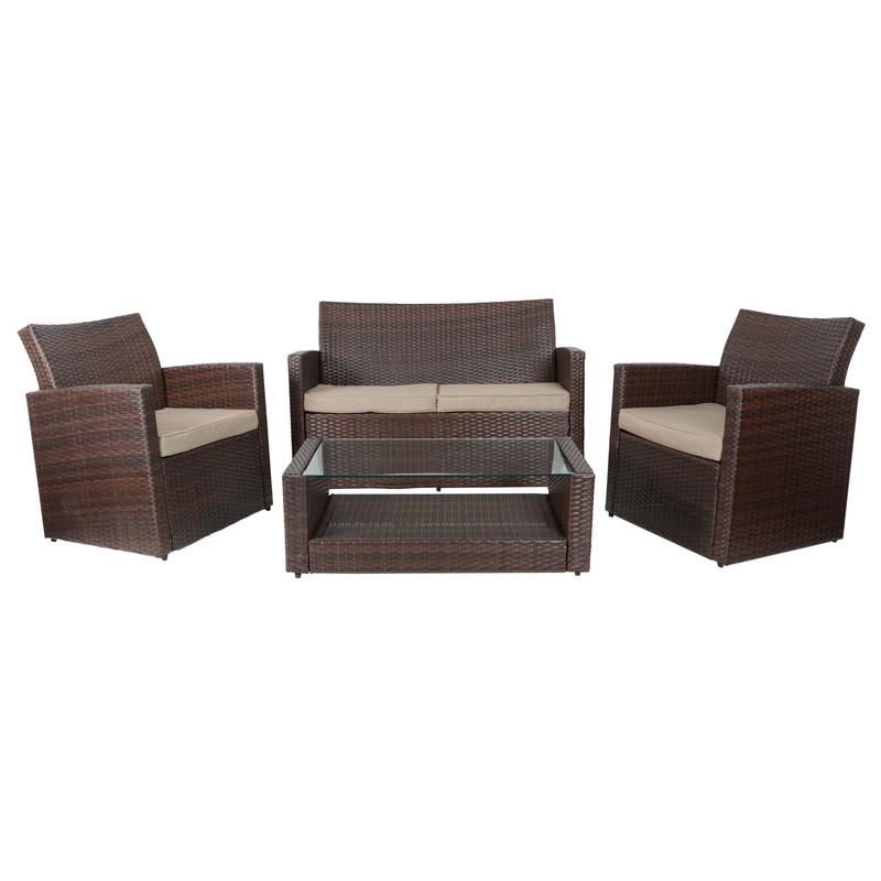 Brown Tuscany Rattan Wicker Sofa Garden Set With Coffee Table Within Black And Tan Rattan Console Tables (View 2 of 20)