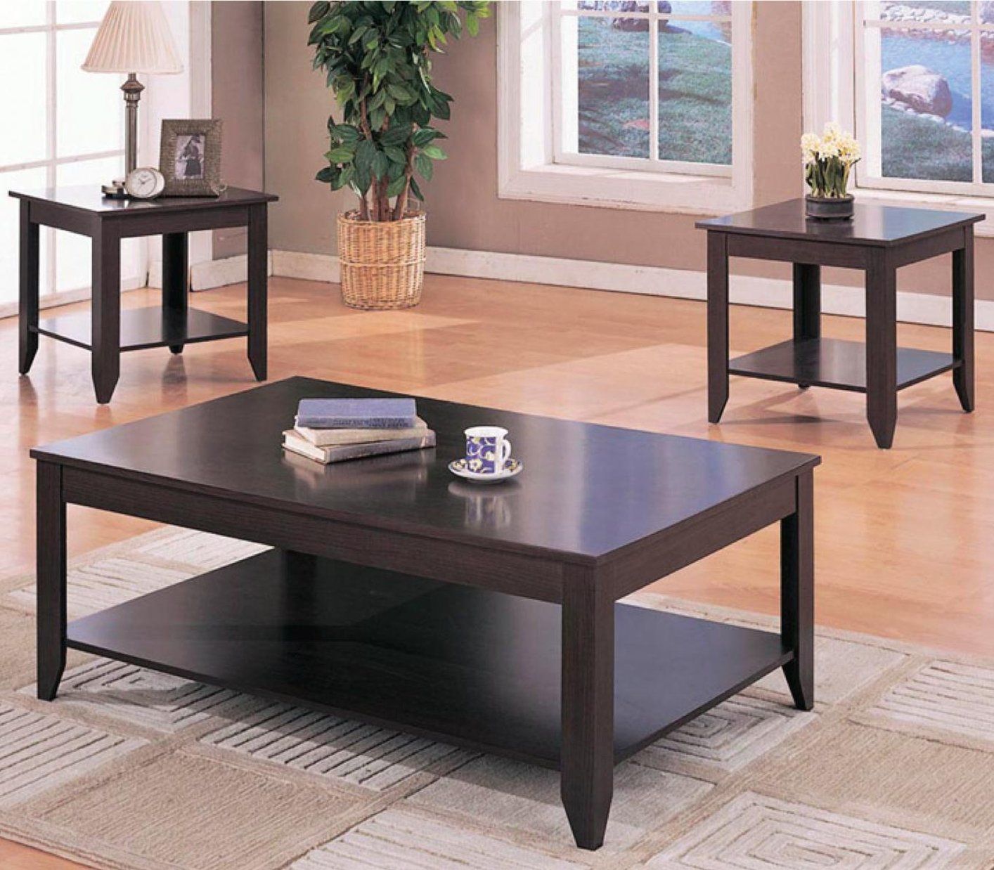 Brown Wood 3pc Coffee Table Set – Steal A Sofa Furniture With 2 Piece Round Console Tables Set (Photo 1 of 20)