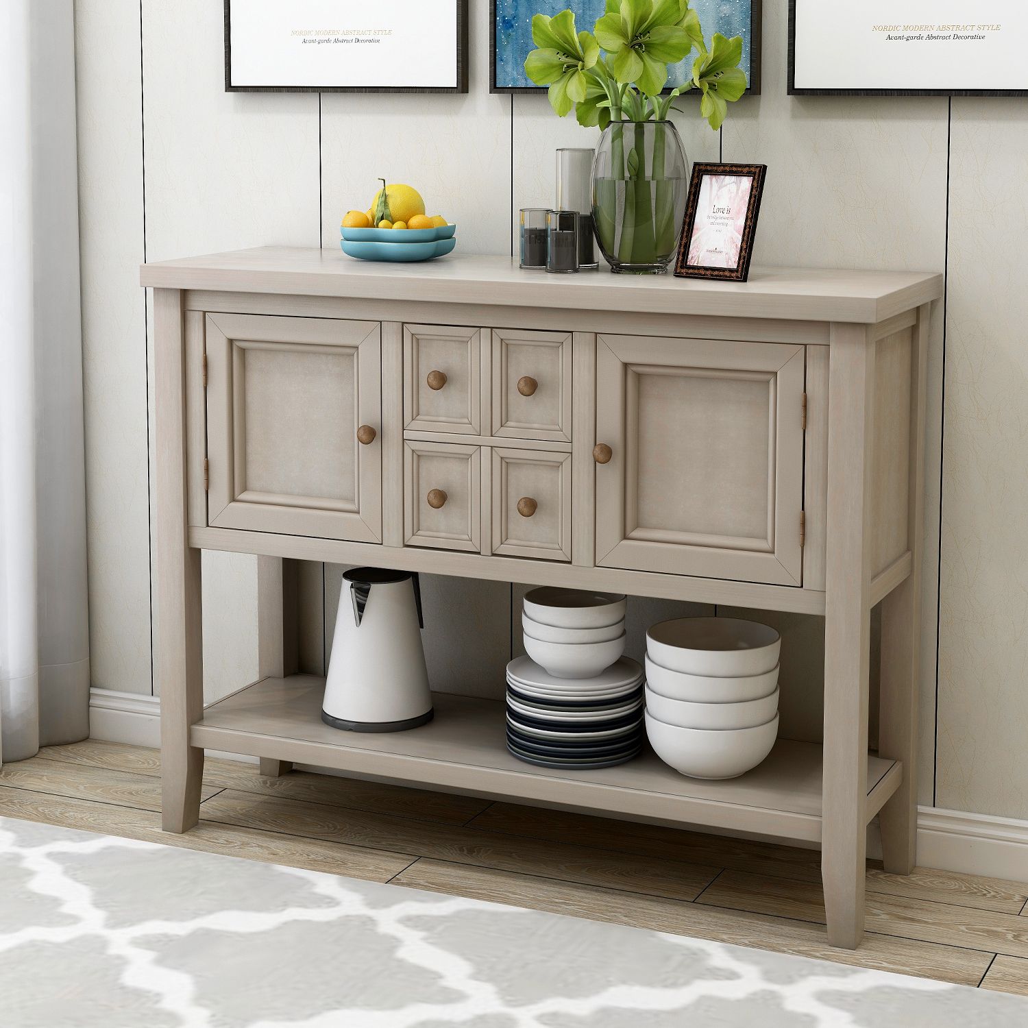 Buffet Cabinet Sideboard, 46" Dining Room Console Table W For Open Storage Console Tables (View 5 of 20)