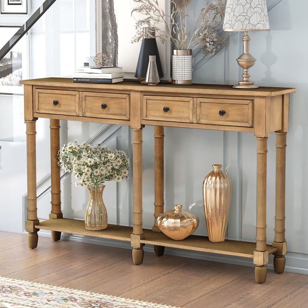 Buffet Cabinet Sideboard Table, Solid Wood Rustic Console Throughout Rustic Oak And Black Console Tables (Photo 4 of 20)