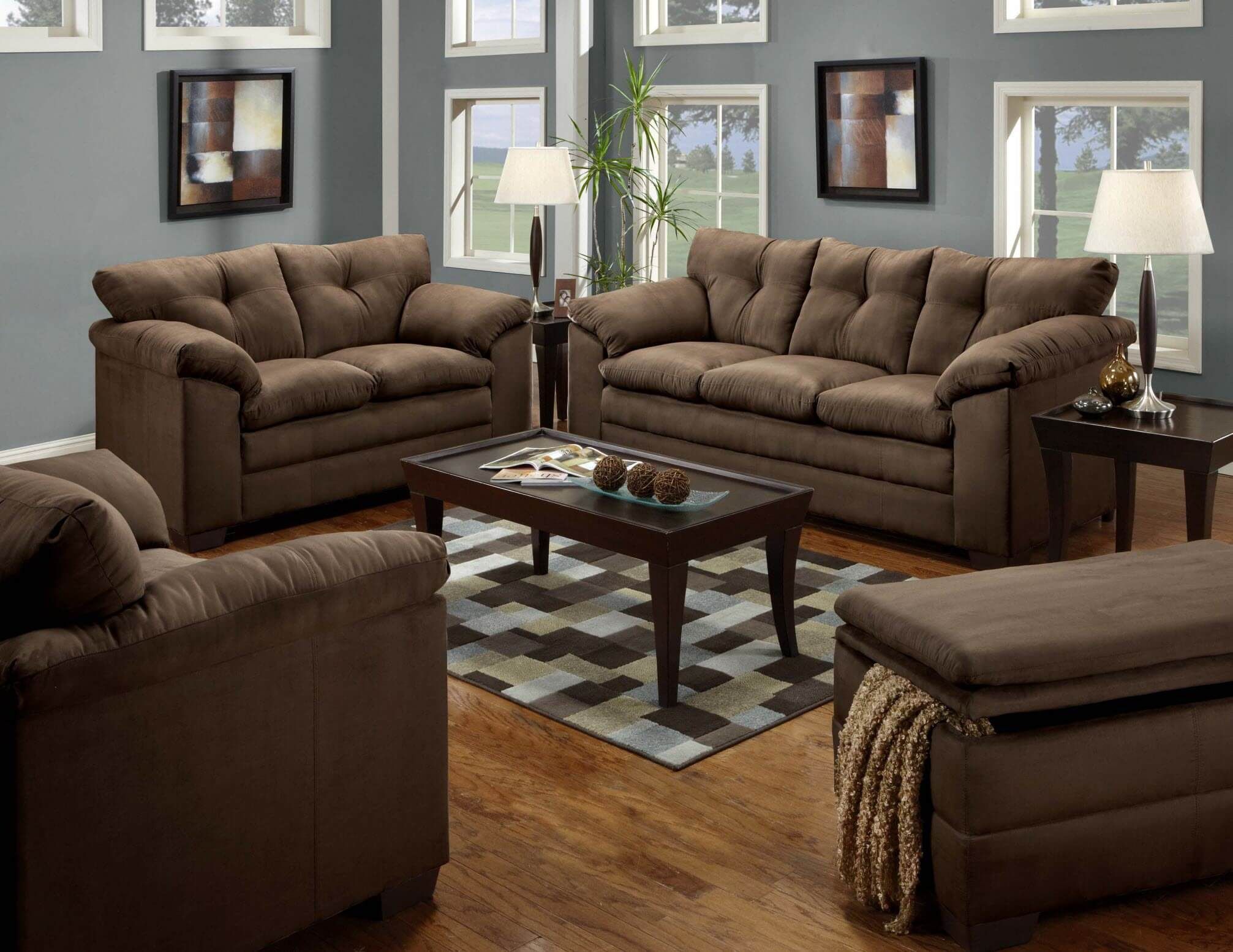 Bulldozer Chocolate Sofa And Loveseat | Fabric Living Room Within Cocoa Console Tables (Photo 15 of 20)