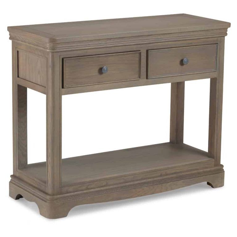 Burton Solid Chunky Medium Oak Small Hall Console Table For Oceanside White Washed Console Tables (Photo 8 of 20)