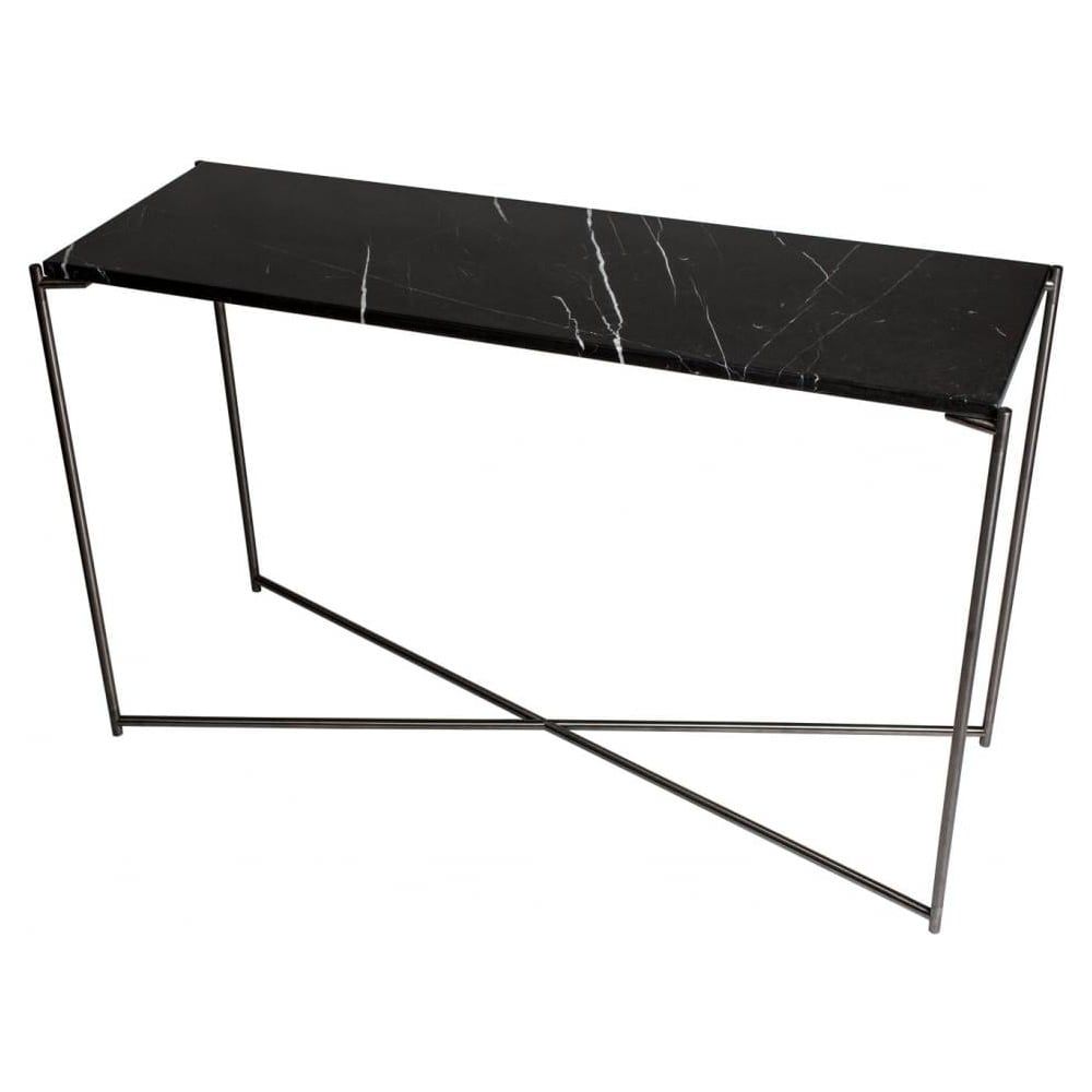 Buy Black Marble Large Console Table With Gunmetal Base At For Black Metal Console Tables (View 17 of 20)