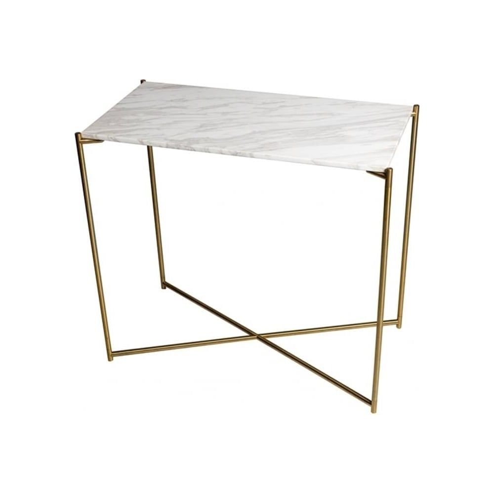 Buy Marble Small Console Table With Brass Cross Base At With White Marble Gold Metal Console Tables (View 4 of 20)