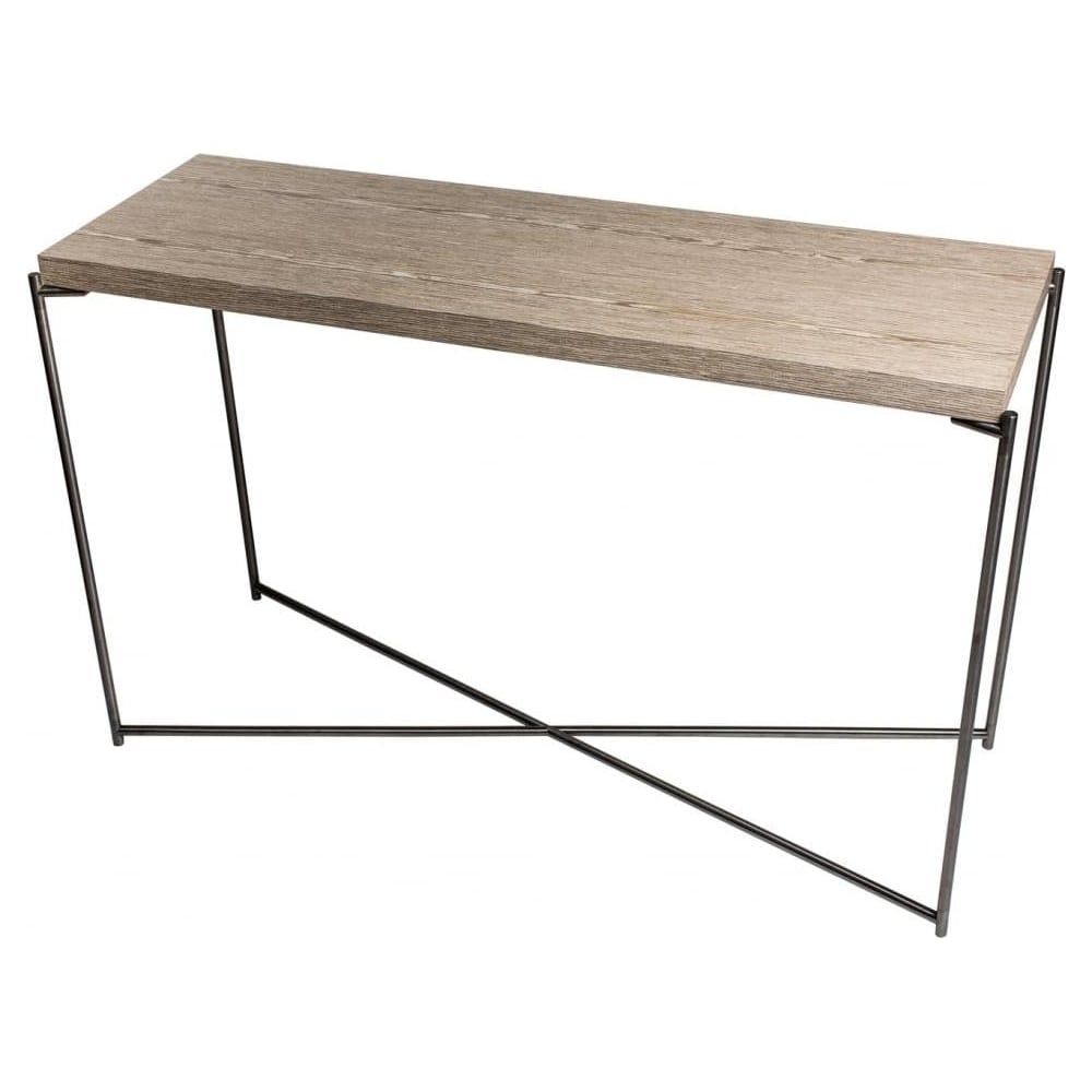 Buy Weathered Oak Large Console Table & Gunmetal Base At Regarding Metal And Oak Console Tables (Photo 18 of 20)