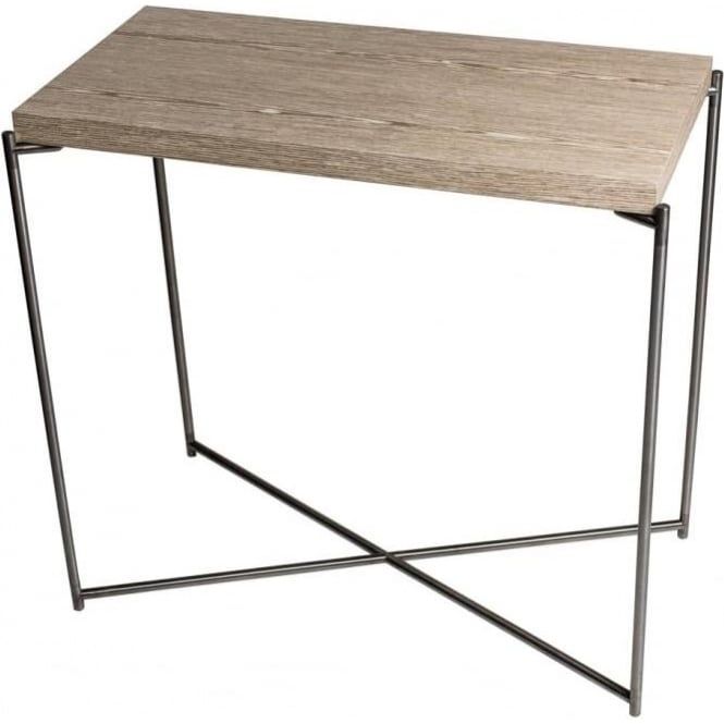Buy Weathered Oak Small Console Table & Gunmetal Base At Throughout Metal And Oak Console Tables (Photo 20 of 20)