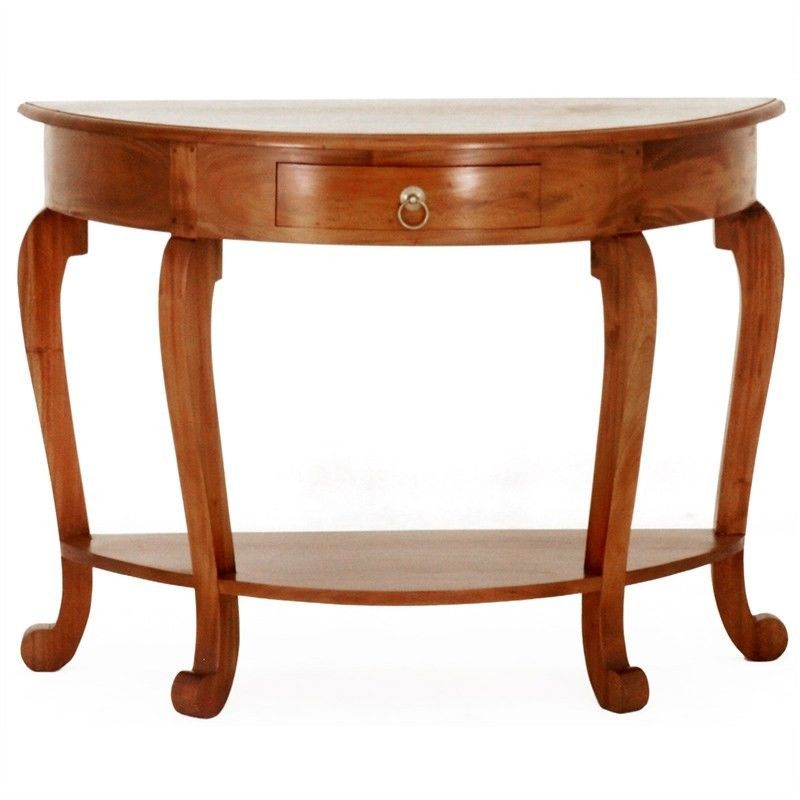 Cabriol Solid Mahogany Timber Half Round Sofa Table, Light Intended For Warm Pecan Console Tables (Photo 7 of 20)