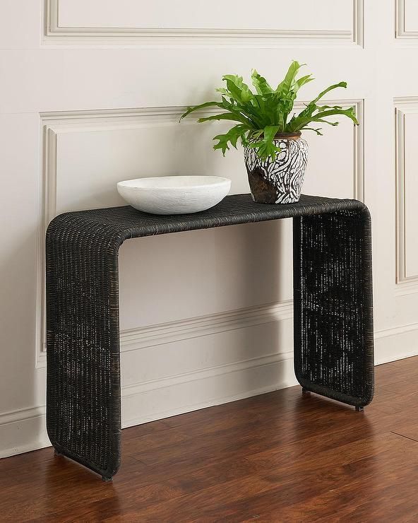 Calvin Curved Black Rattan Console Table | Dining Room In Wicker Console Tables (View 14 of 20)