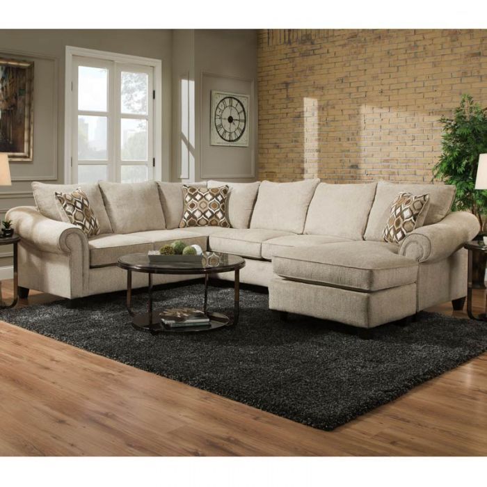 Caravan Beige Chenille Reversible Chaise Sectional With Ecru And Otter Console Tables (Photo 8 of 20)