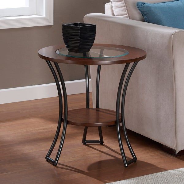 Carlisle Walnut/ Charcoal Grey Round End Table – 15094316 With Regard To Barnside Round Console Tables (View 11 of 20)