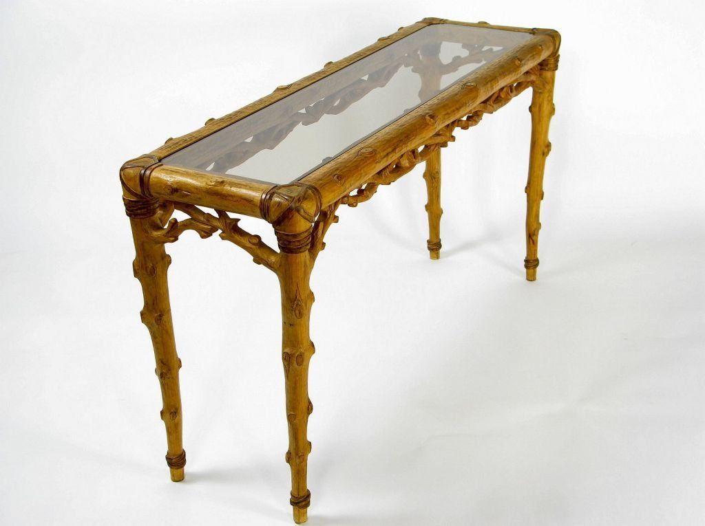 Carved Faux Bois And Smoked Glass Console Table At 1stdibs Within Brass Smoked Glass Console Tables (View 7 of 20)