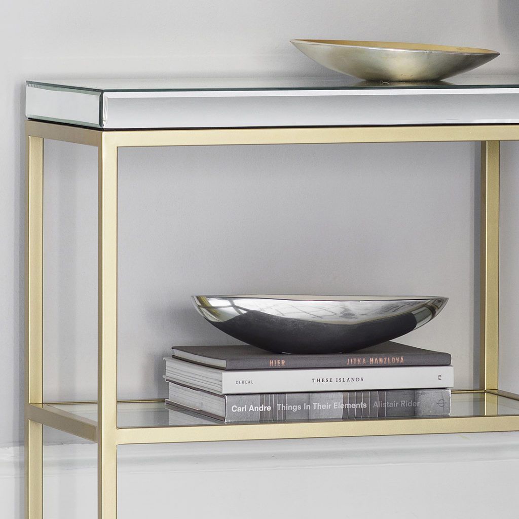 Champagne Gold Mirrored Console Table | Primrose & Plum Regarding Gold Console Tables (View 12 of 20)