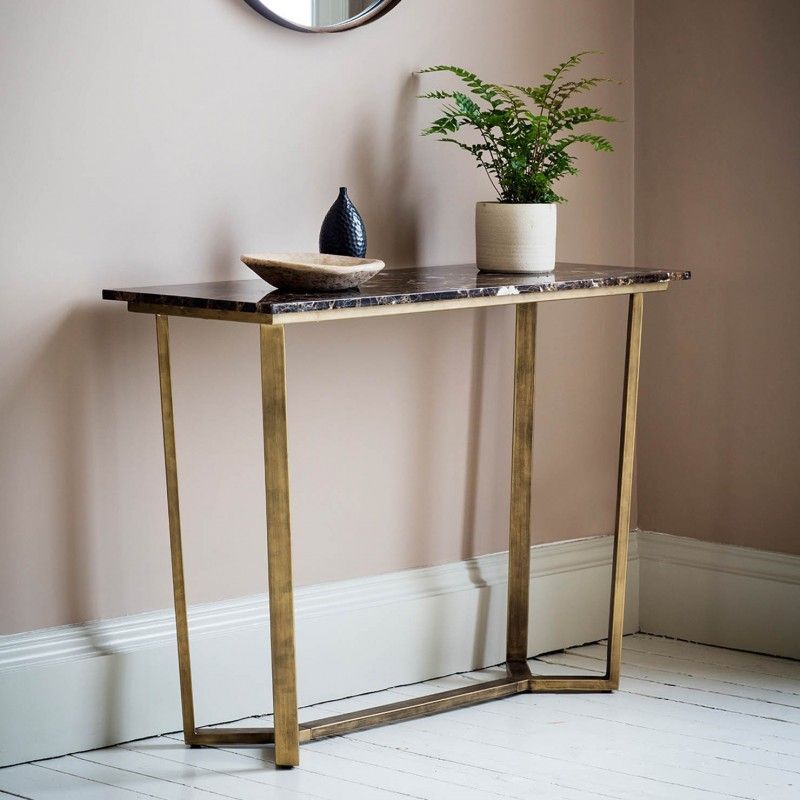 Chan Marble Top Console Table, 110cm, Brown / Brass With Regard To Marble Top Console Tables (Photo 15 of 20)