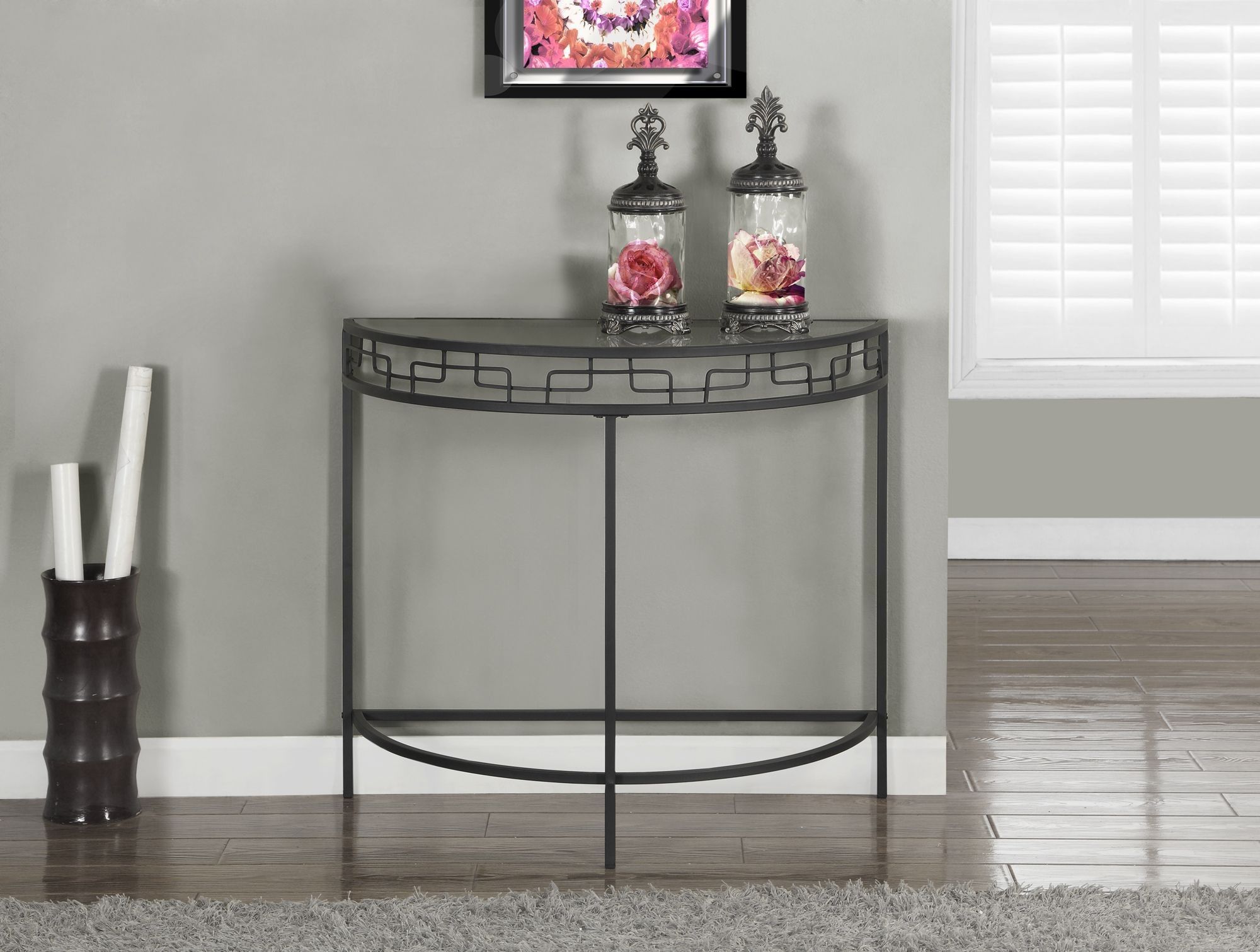 Charcoal Gray Metal Sofa Console Accent Table From Monarch With Gray Wood Black Steel Console Tables (View 14 of 20)