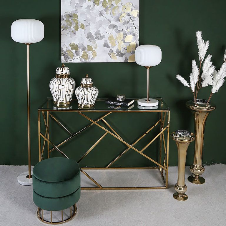 Charlotte Gold Metal Console Table With Clear Glass Top With Regard To Antique Gold Aluminum Console Tables (View 3 of 20)