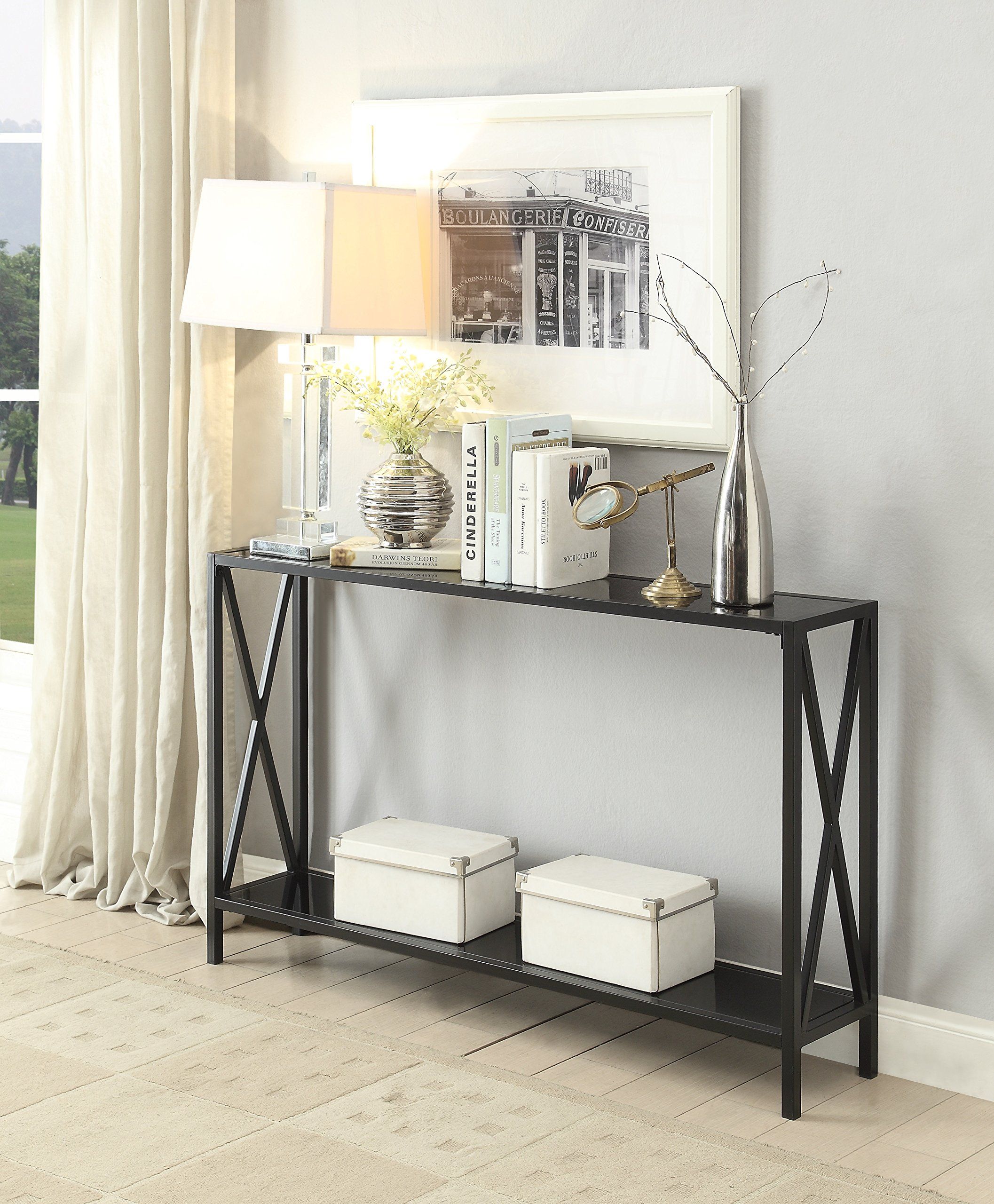 Cheap Black Entryway Tables, Find Black Entryway Tables In Gray Wood Black Steel Console Tables (View 7 of 20)