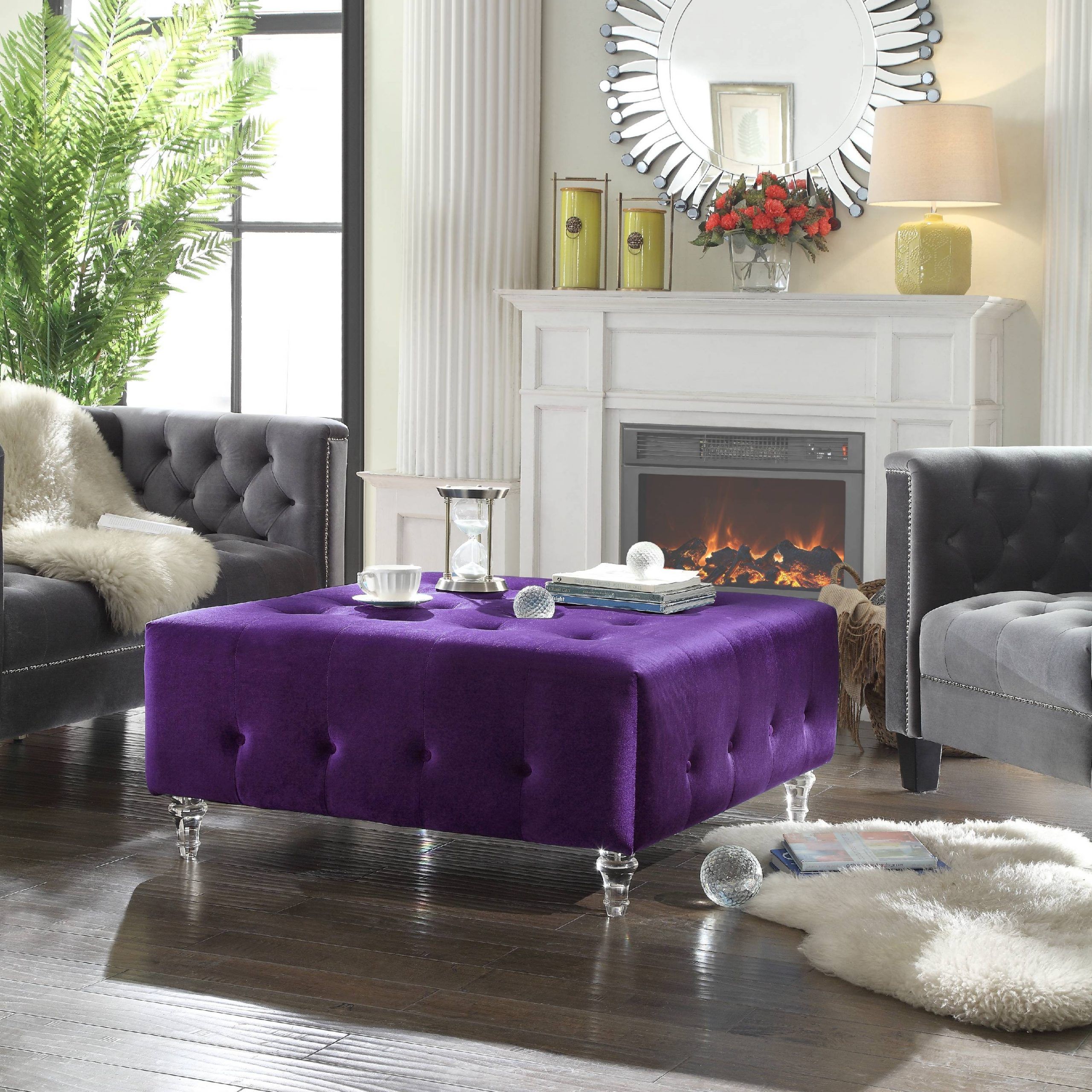 Chic Home Derek Tufted Velvet Coffee Table Ottoman Acrylic Throughout Tufted Ottoman Console Tables (Photo 16 of 20)