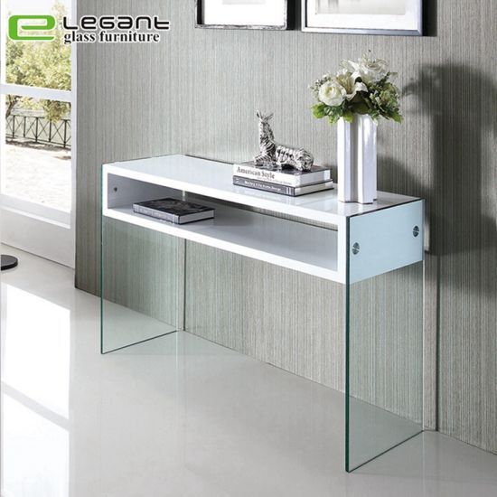 China Curved Glass Console Table With High Gloss White Mdf Intended For Gloss White Steel Console Tables (View 13 of 20)