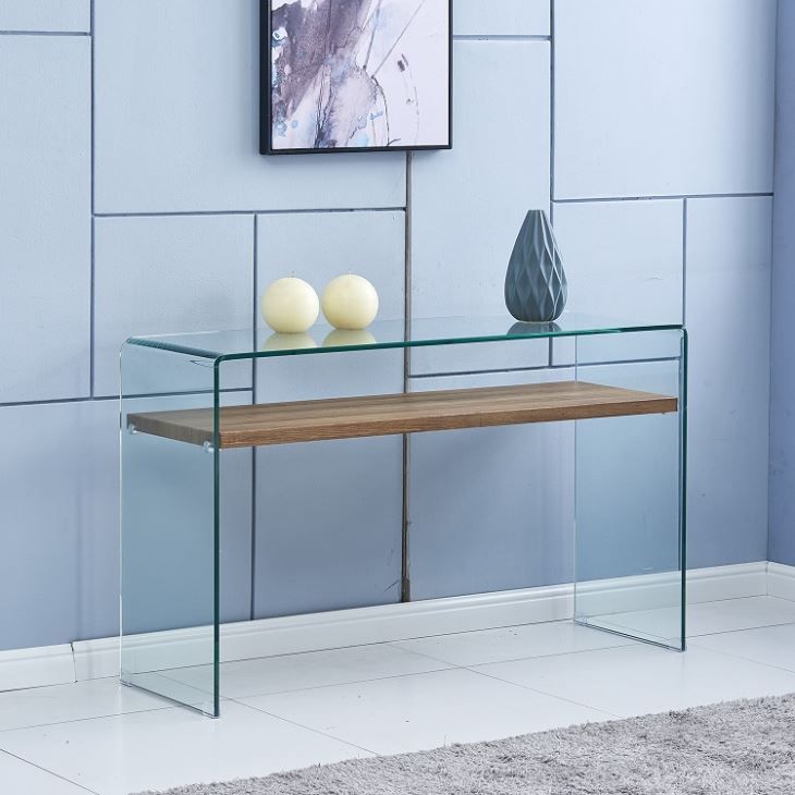 China Tempered Glass Console Table Manufacturers In Geometric Glass Modern Console Tables (Photo 15 of 20)