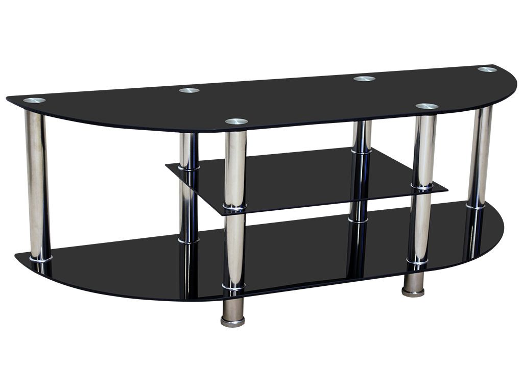 Chrome & Black Glass Flat Screen Plasma Lcd Tv Table Stand Pertaining To Matte Black Console Tables (Photo 18 of 20)