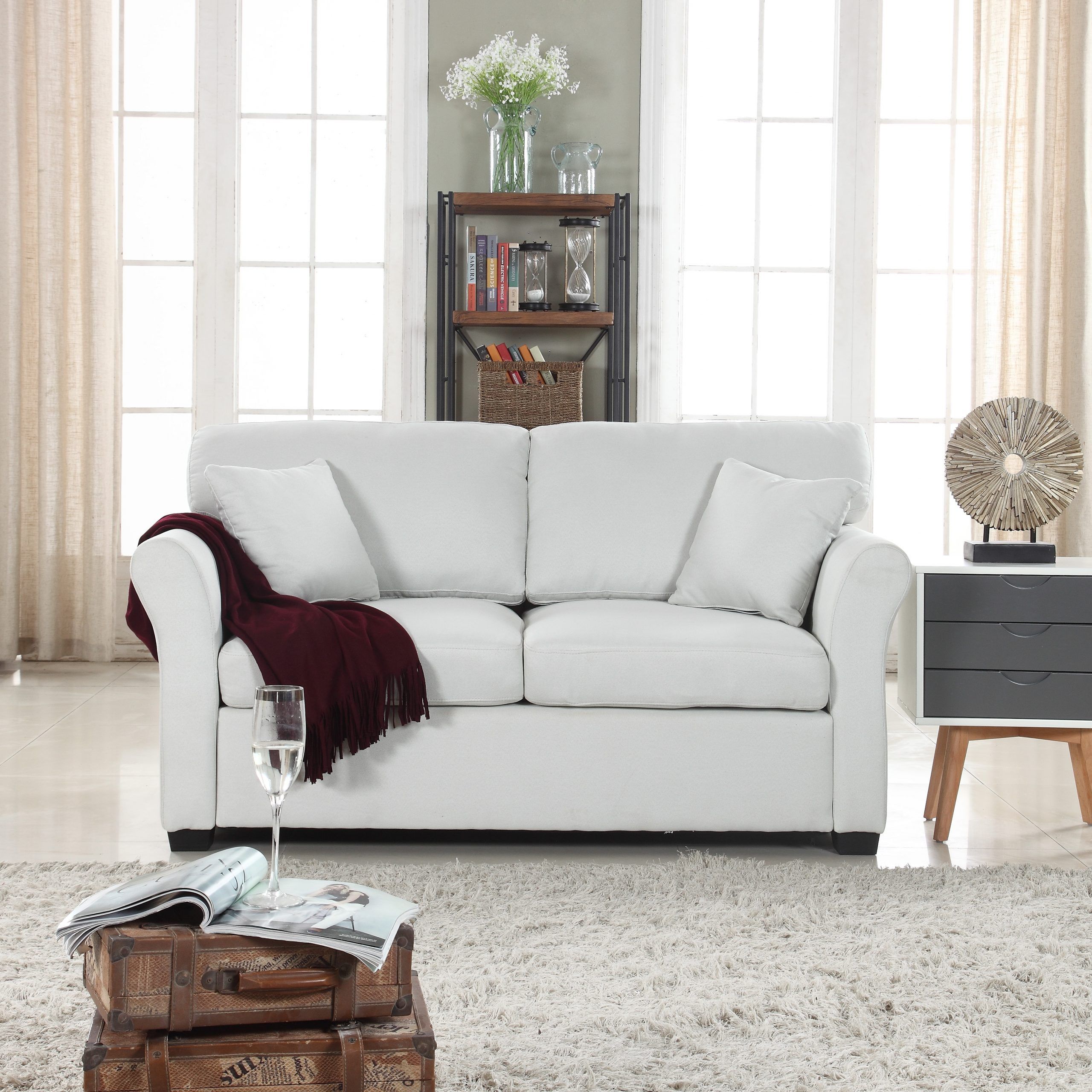 Classic And Traditional Comfortable Linen Fabric Loveseat In Ecru And Otter Console Tables (View 5 of 20)