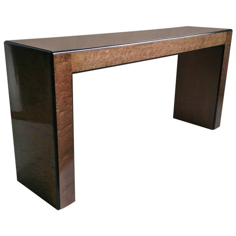 Classis 70's Parson Style Console Table. Quilted Maple At Within Natural And Black Console Tables (Photo 16 of 20)