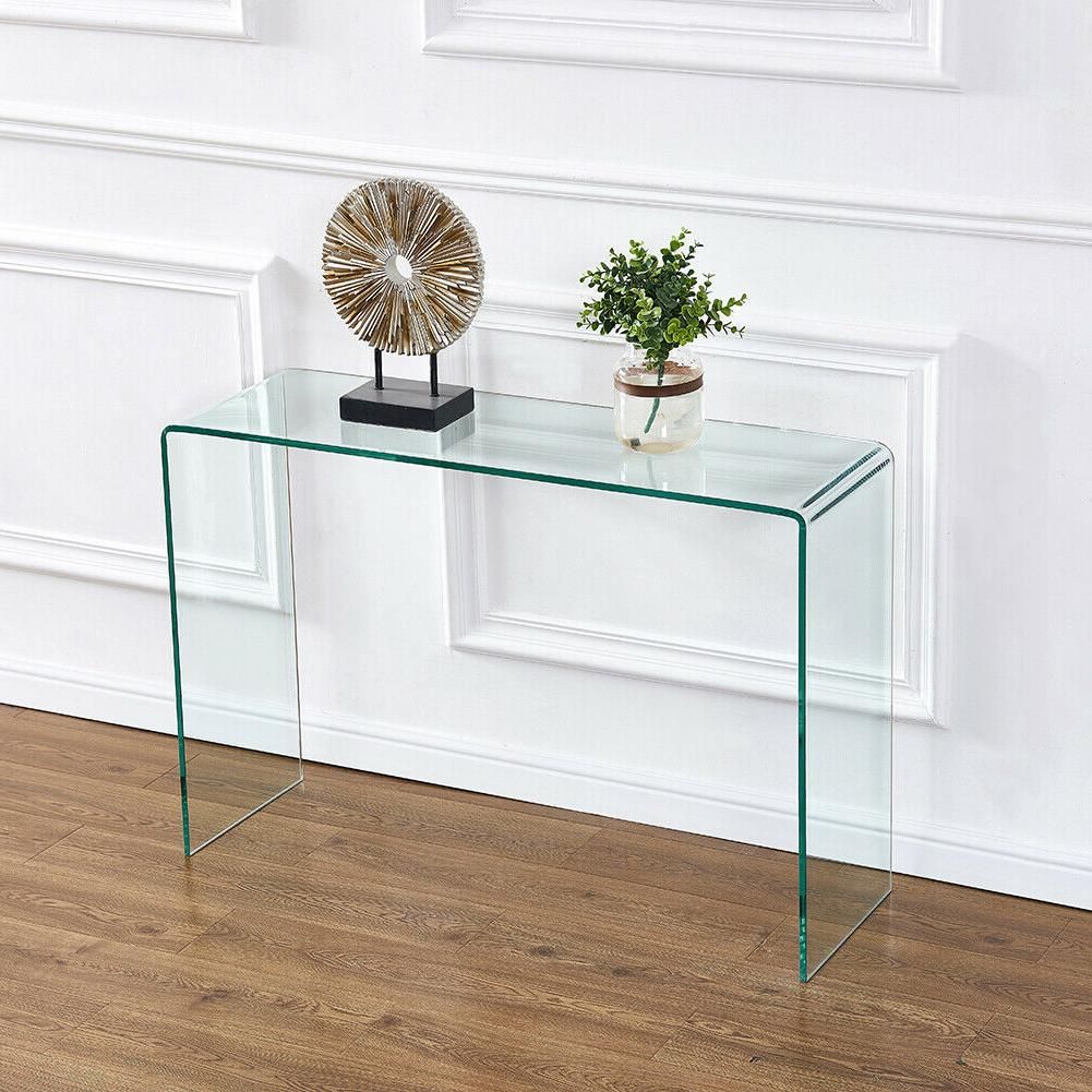 Clear Glass Console Table Waterfall Design Entryway Table For Glass And Pewter Console Tables (View 7 of 20)