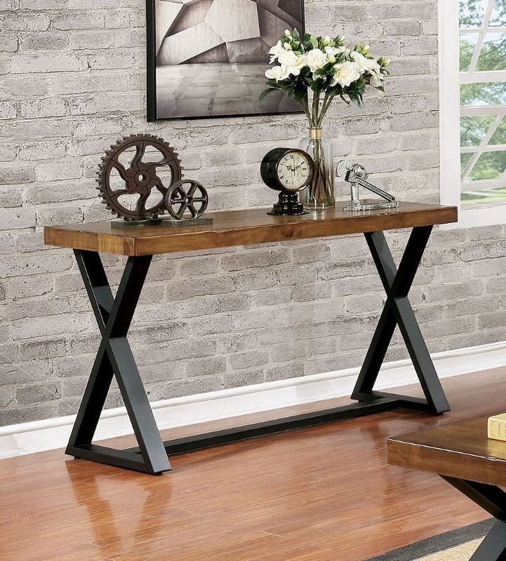 Cm4612s Nikki Oak And Black Finish Wood Sofa Entry Console In Aged Black Iron Console Tables (View 3 of 20)