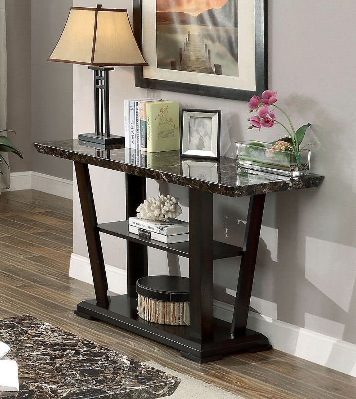 Cm4933s Clayton Dark Walnut Finish Wood Faux Marble Top Throughout Faux Marble Console Tables (Photo 3 of 20)