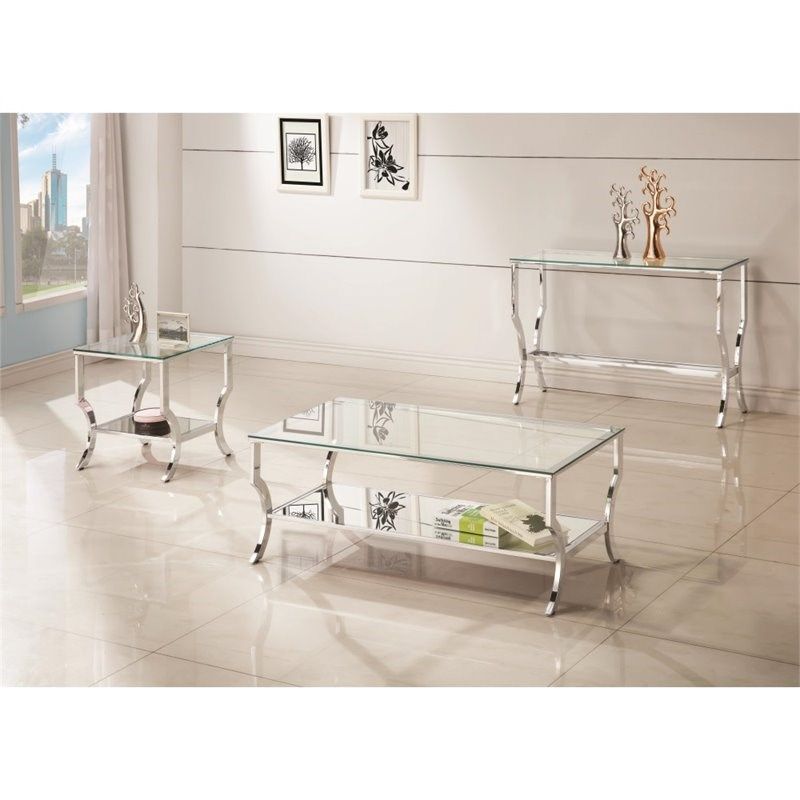 Coaster Glass Top Console Table In Chrome – 720339 Pertaining To Glass And Chrome Console Tables (Photo 10 of 20)