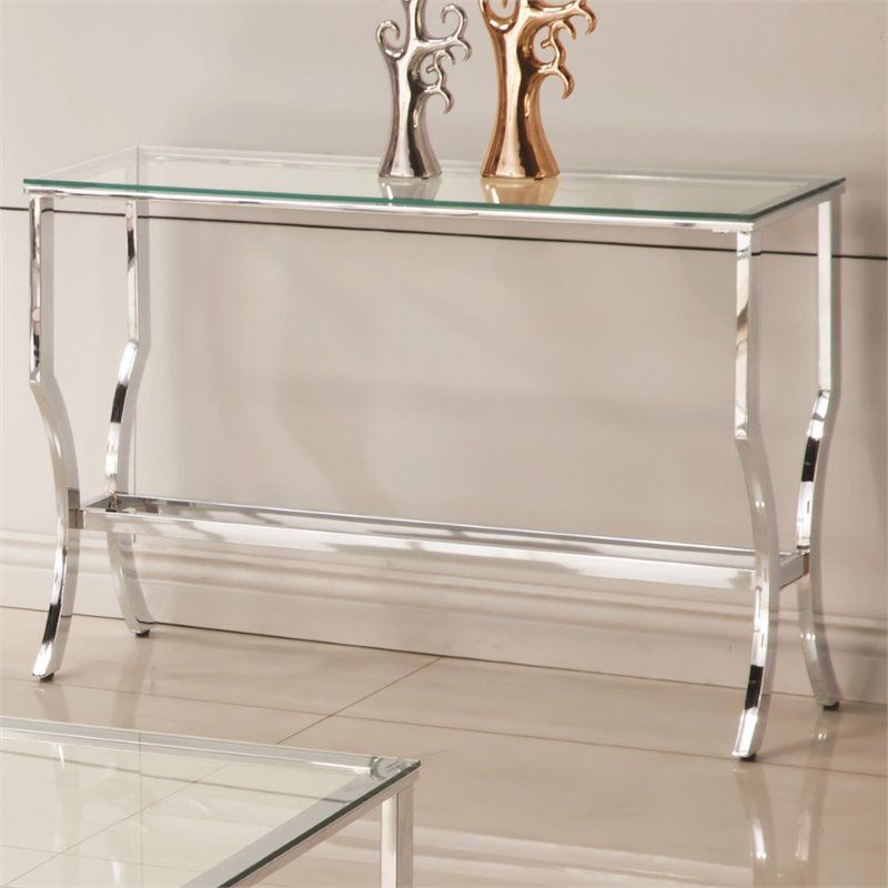 Coaster Glass Top Console Table In Chrome – 720339 Pertaining To Silver Mirror And Chrome Console Tables (View 7 of 20)