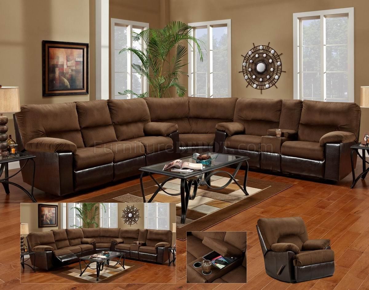 Cocoa Fabric & Dark Brown Vinyl Modern Sectional Sofa W With Cocoa Console Tables (View 10 of 20)