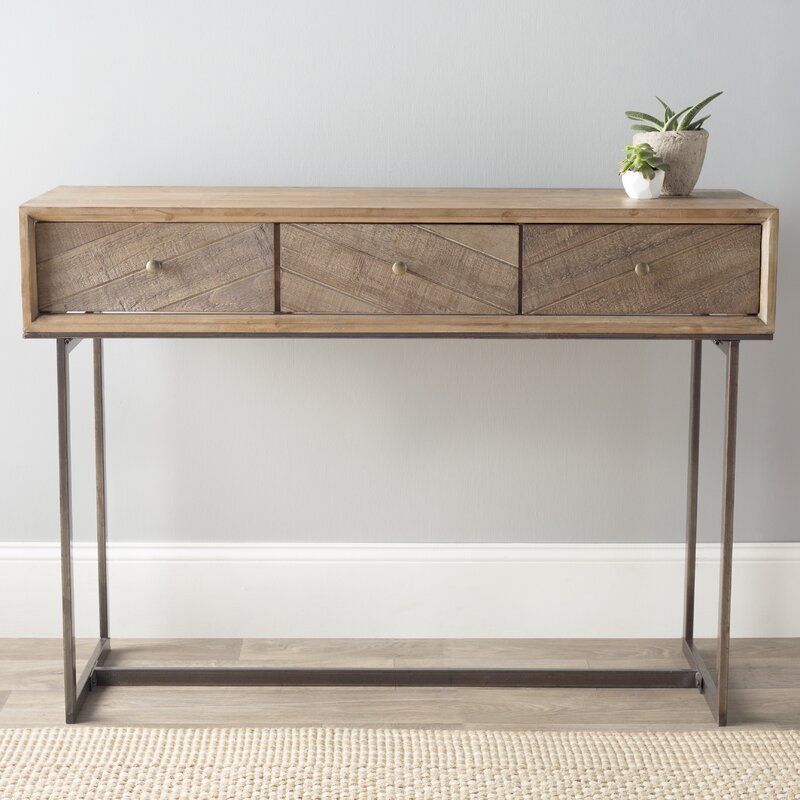 Cole & Grey Wood And Metal Console Table & Reviews | Wayfair With Gray Wood Black Steel Console Tables (View 10 of 20)