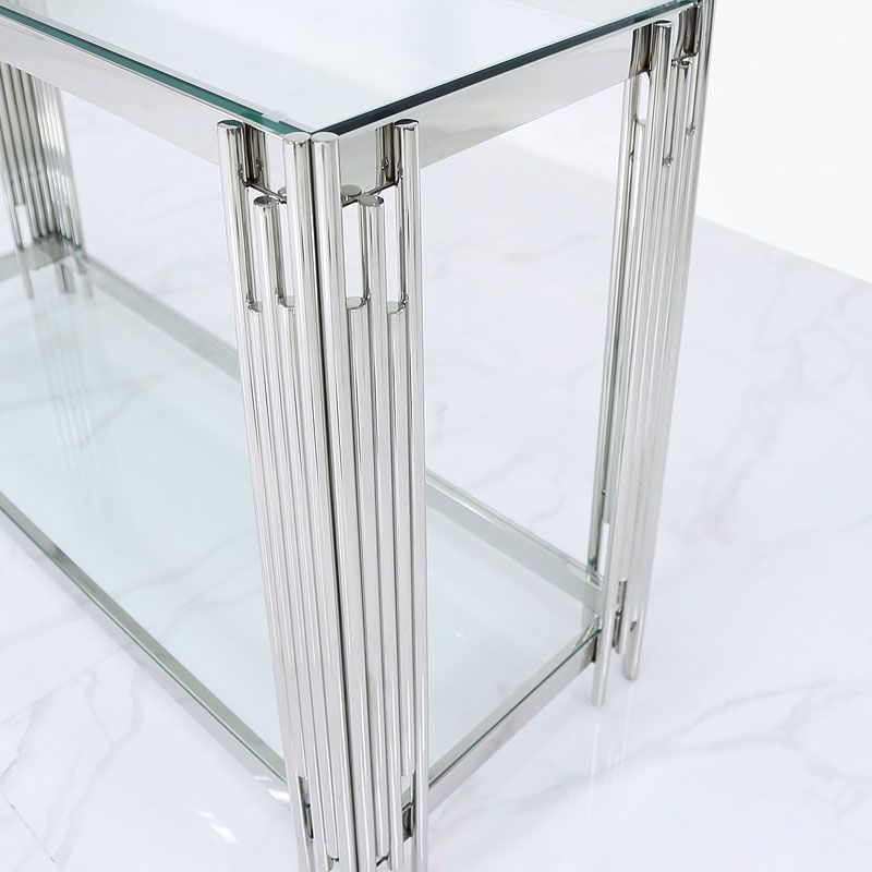 Colton Contemporary Stainless Steel And Glass Dressing With Regard To Stainless Steel Console Tables (Photo 10 of 20)