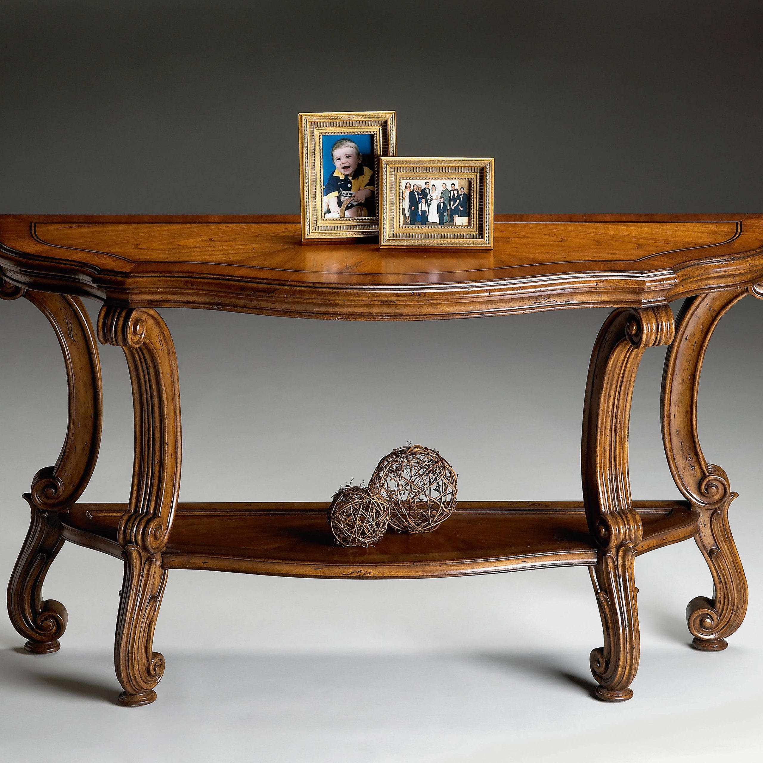 Connoisseur Traditional Medium Brown Wood Lower Shelf Throughout Brown Wood And Steel Plate Console Tables (View 9 of 20)