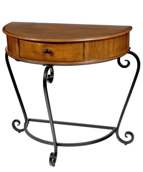 Console Hall Table Scroll Leg & Hatbox Half Moon W/drawer In Warm Pecan Console Tables (View 17 of 20)