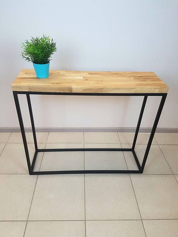 Console Side Table Old Oak Metal Legs Natural Wood Black Intended For Oval Aged Black Iron Console Tables (View 2 of 20)