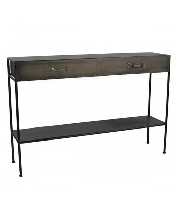 Console Table 2 Drawers Metal Grey Industrial Style With Regard To Gray Driftwood And Metal Console Tables (View 13 of 20)