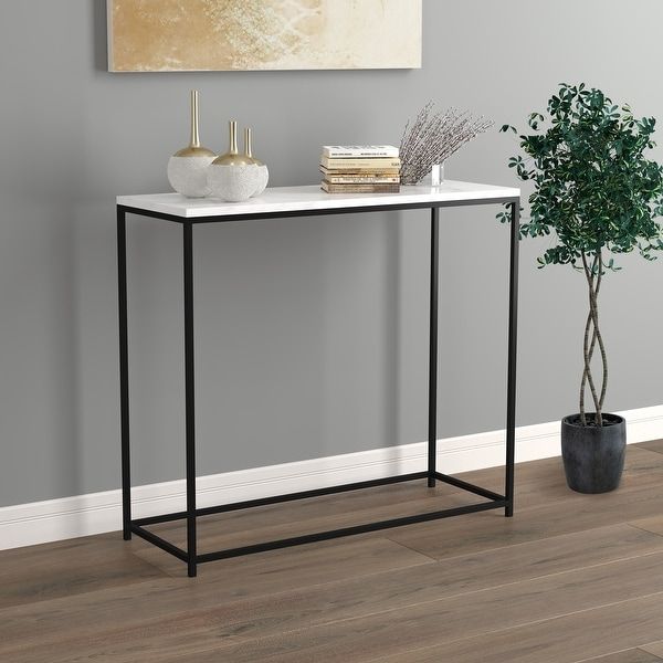 Console Table 31l Marble Black Metal – 31' X 12' X 28 For Faux White Marble And Metal Console Tables (Photo 8 of 20)