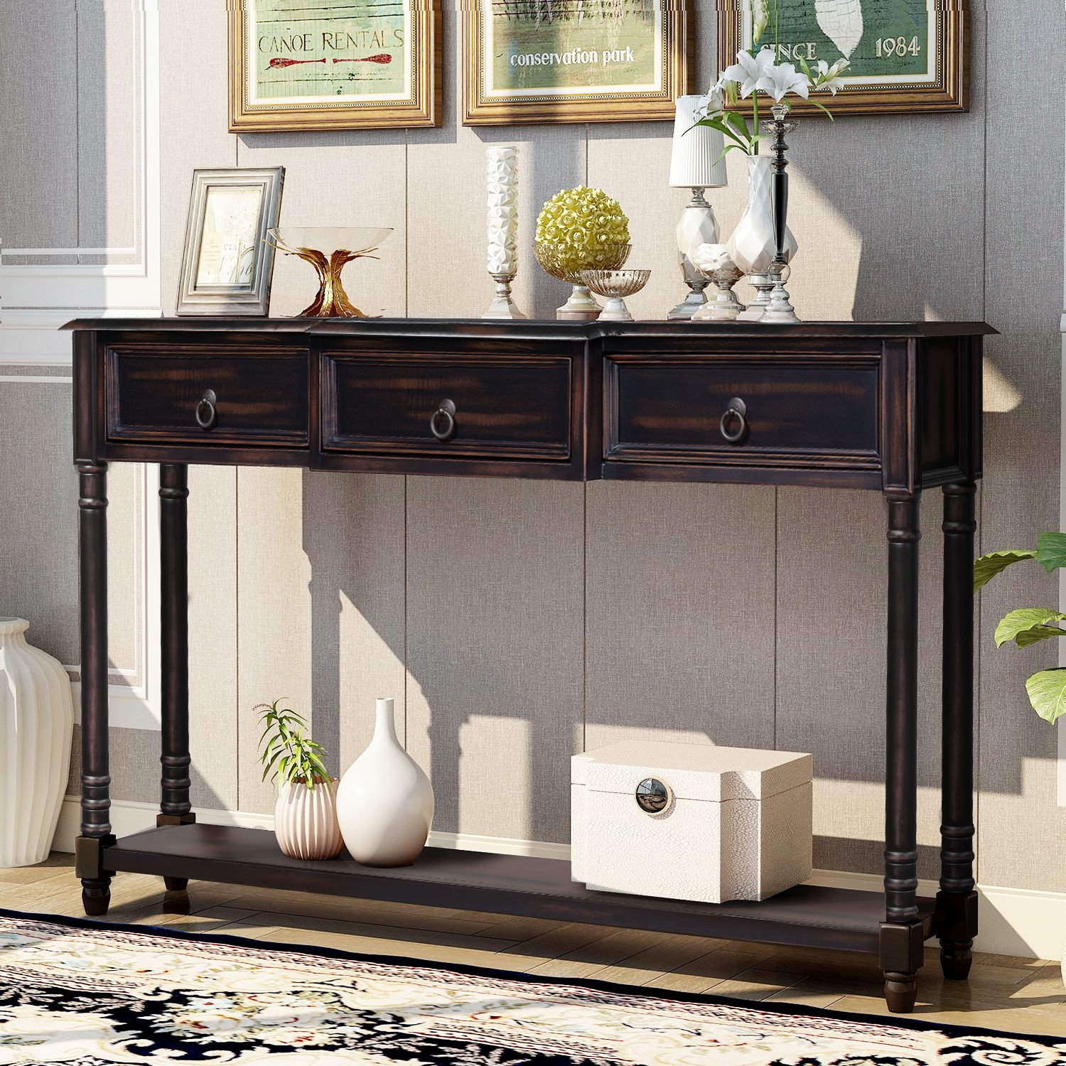 Console Table Buffet Cabinet Sideboard Sofa Table With 3 Regarding Black Wood Storage Console Tables (Photo 1 of 20)