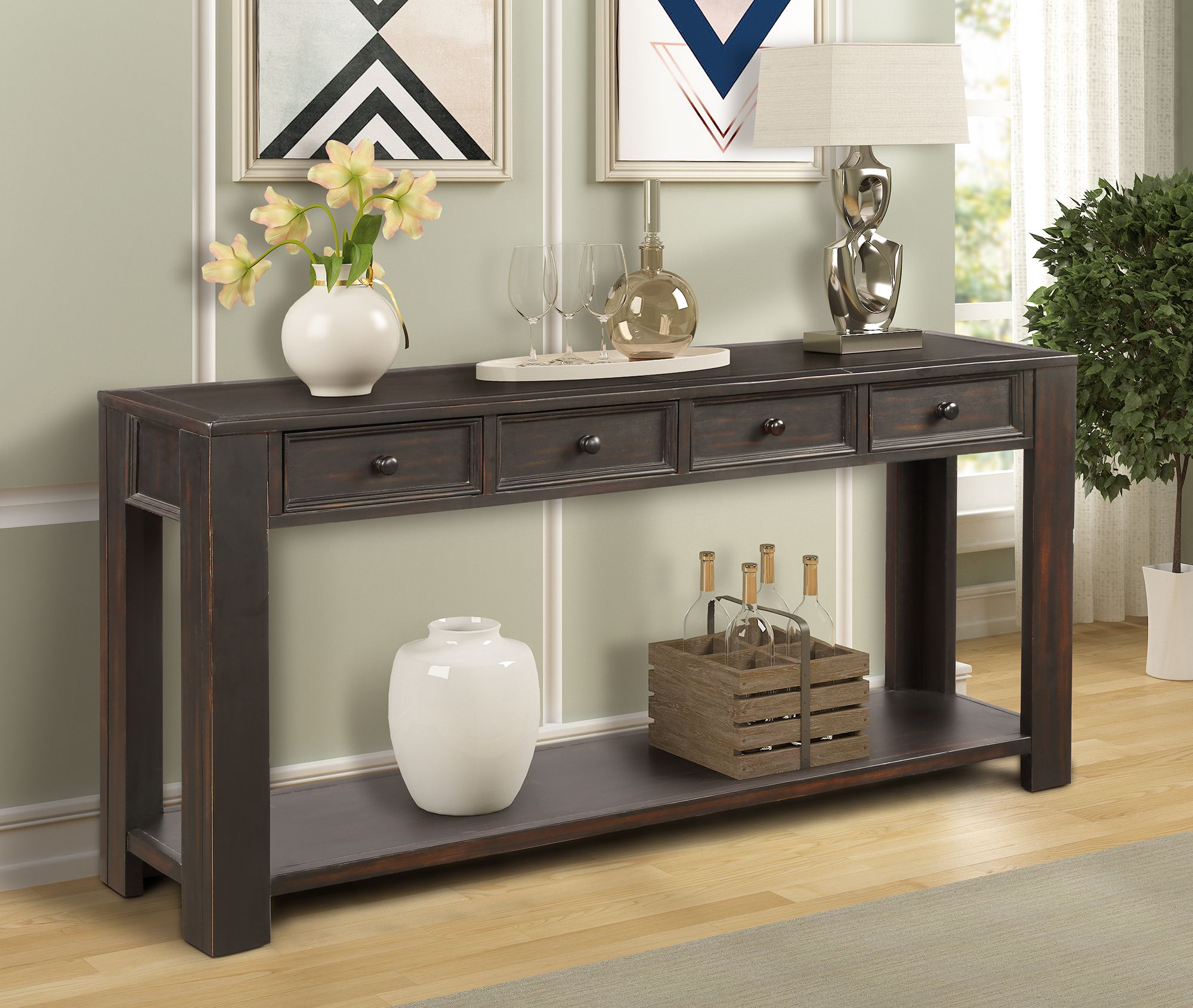 Console Table Buffet Sideboard With 4 Drawers, 64'' X 15 Pertaining To Caviar Black Console Tables (View 14 of 20)