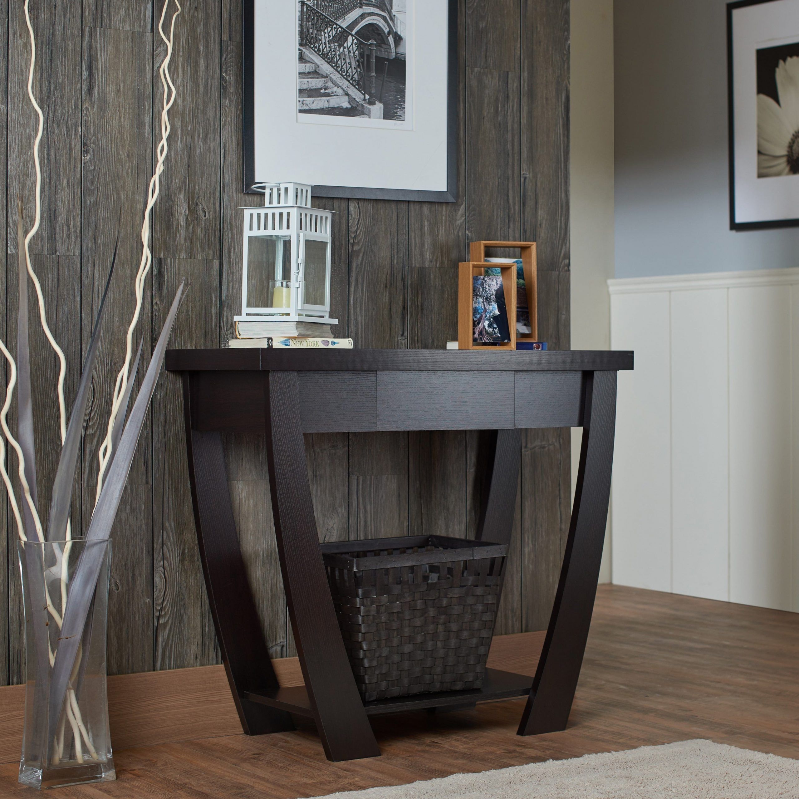 Console Table For Entryway Modern Black Narrow Storage With Regard To Black And Oak Brown Console Tables (View 9 of 20)
