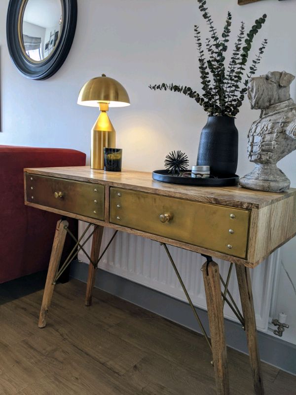 Console Table In Mango Wood With Brass Front Drawers | In In Natural Mango Wood Console Tables (View 4 of 20)