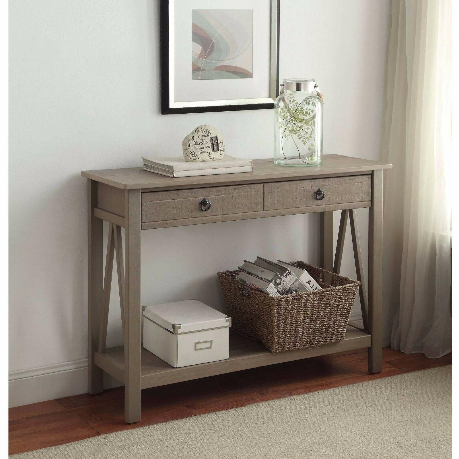 Console Table In Rustic Woodgrain Gray Finish Sof Throughout Aged Black Console Tables (View 9 of 20)