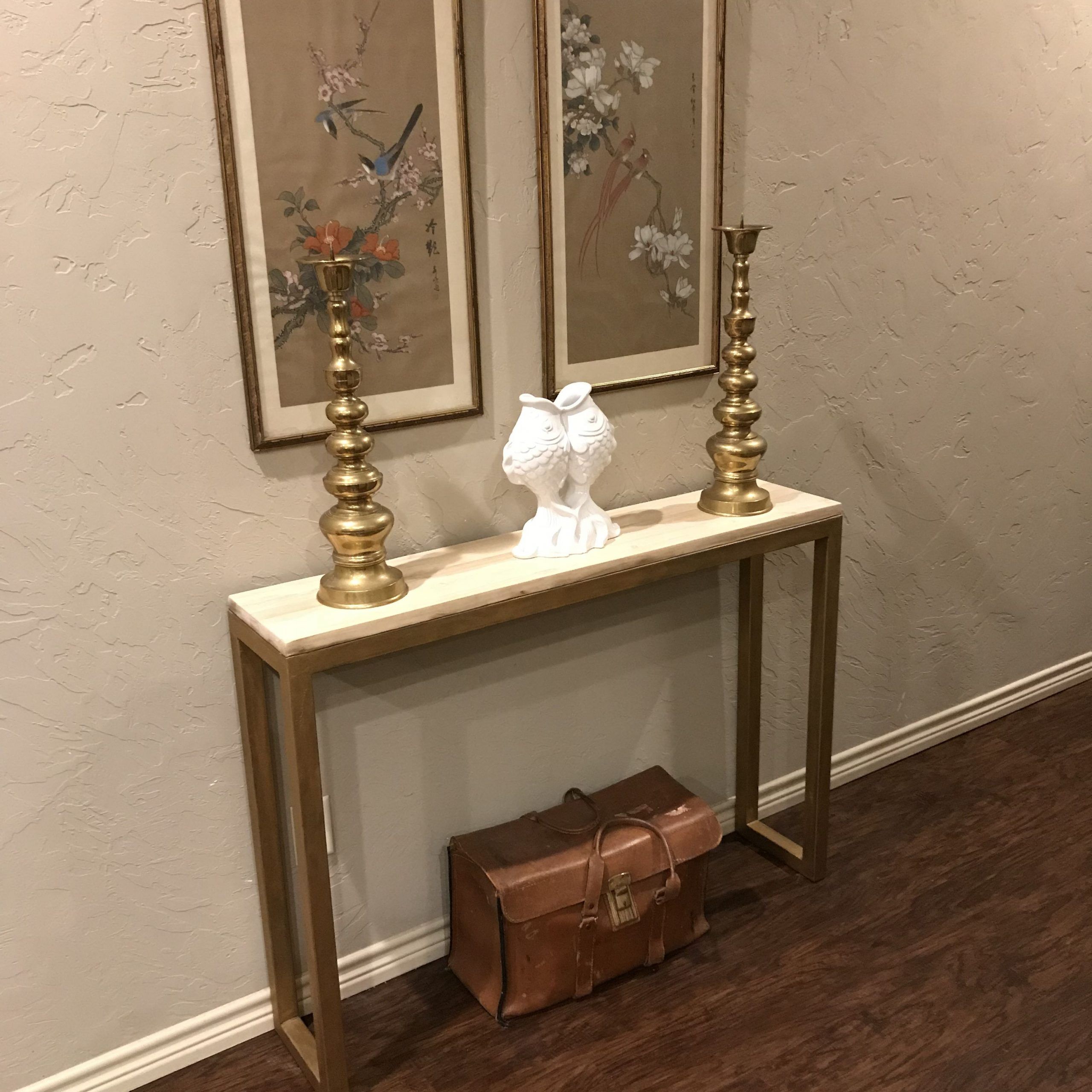 Console Table Revamp. Gold Leaf Legs And Original Light With Regard To Antiqued Gold Leaf Console Tables (Photo 9 of 20)