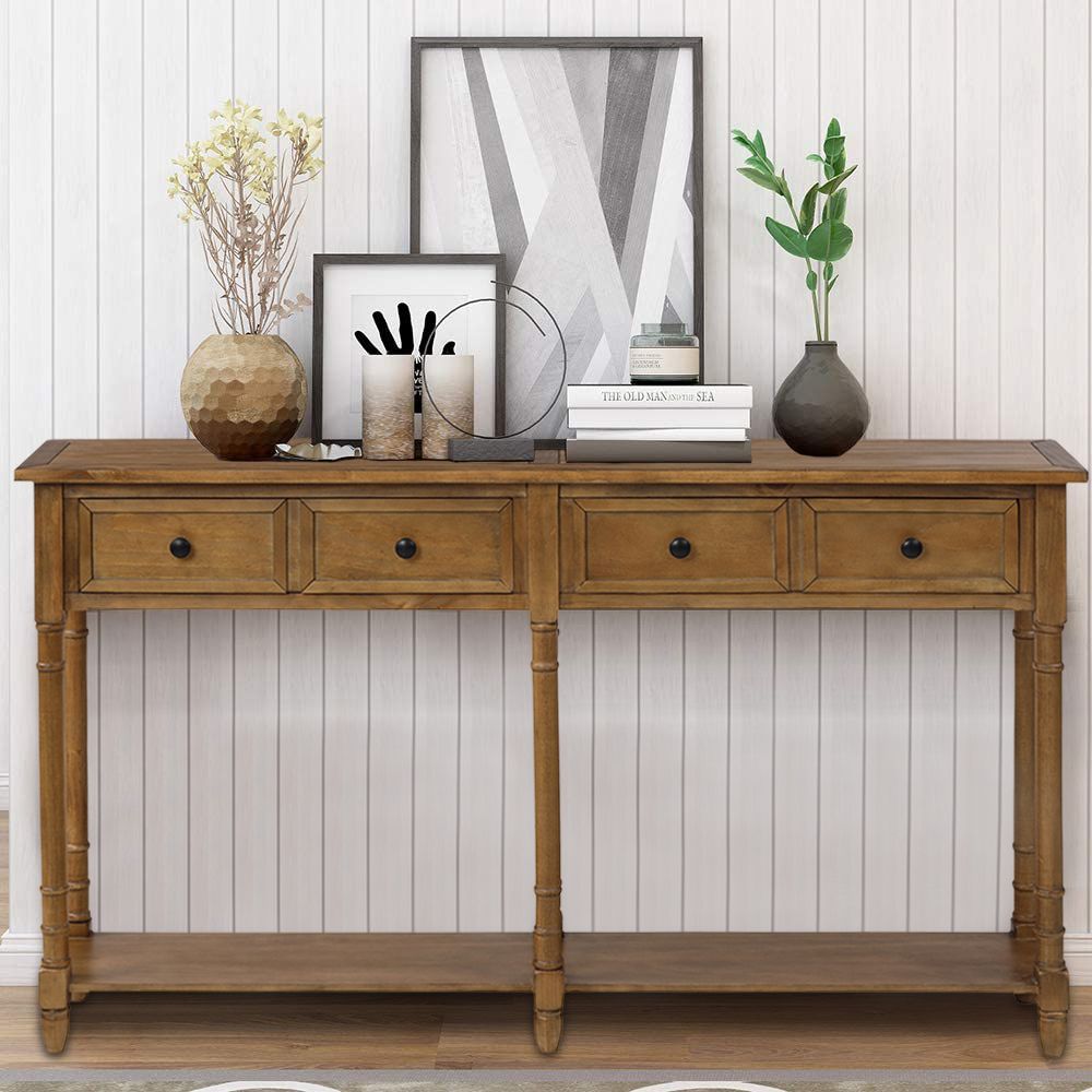 Console Table With Drawer, 58" Narrow Console Couch Sofa Inside 3 Piece Shelf Console Tables (Photo 9 of 20)