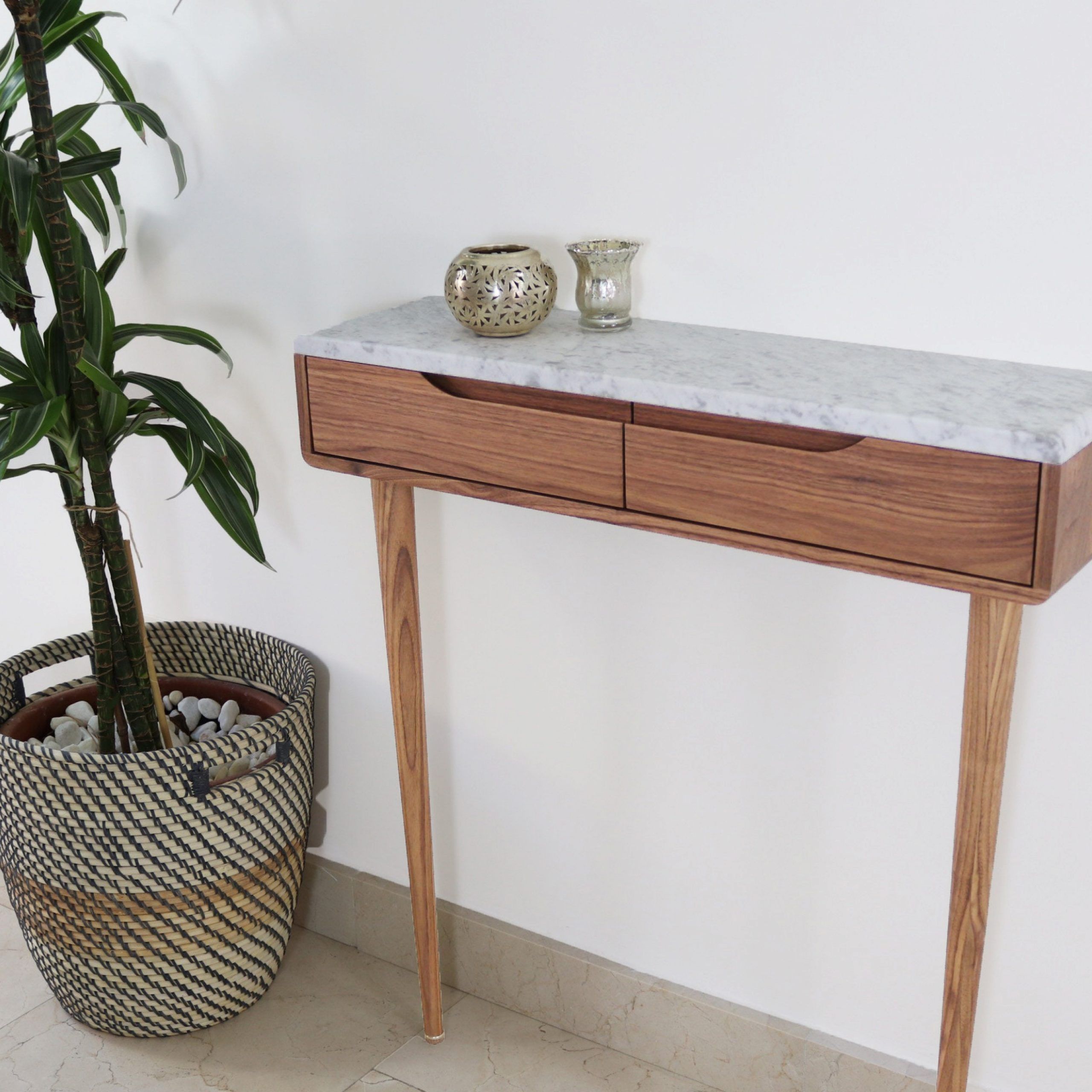 Console Table With Drawers In Solid American Oak Or Walnut In Honey Oak And Marble Console Tables (View 4 of 20)