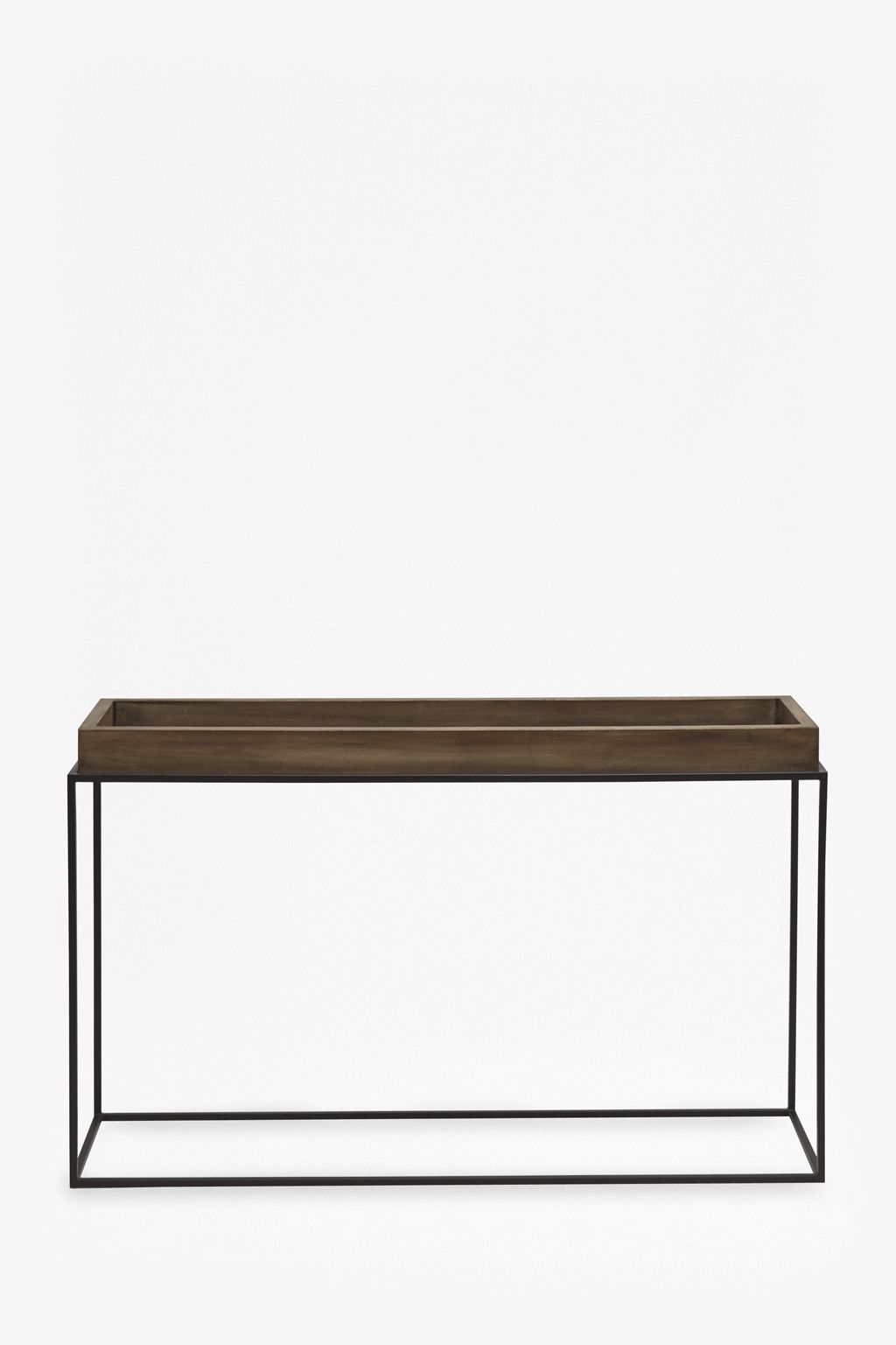 Console Table With Solid Wood Tray Top Washed In A Dark For Oak Wood And Metal Legs Console Tables (View 15 of 20)
